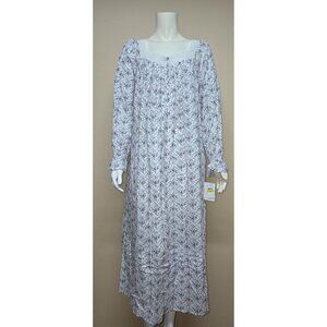 Eileen West Bow, floral Long Sleeve Lace Detail Long Ruffle Nightgown Size M NEW